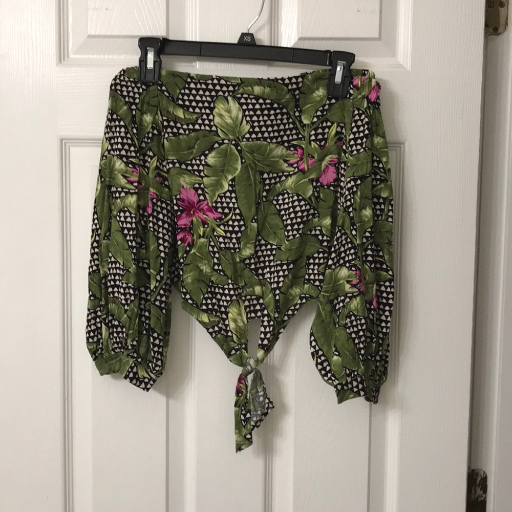 Off the shoulder tropical long sleeve shirt